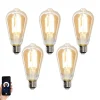 Set van 5 Smart E27 LED lamp ST64 goud 7W 700 lm 1800-4000K