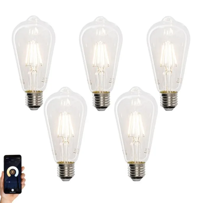 Set van 5 Smart E27 LED lampen ST64 4,5W 470 lm 1800-4000K