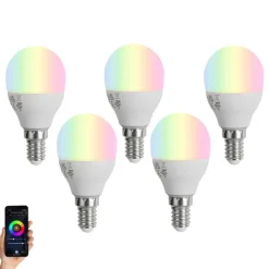 Set van 5 Smart E14 LED lampen G45 opaal RGBW 4.9W 470 lm 2700-6500K