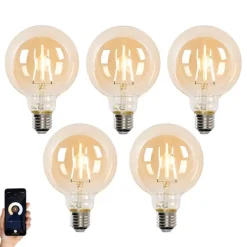 Set van 5 Smart E27 LED lamp G95 goud 4,9W 470 lm 1800-4000K