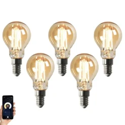 Set van 5 Smart E14 LED lamp P45 goud 4,9W 470 lm 1800-4000K