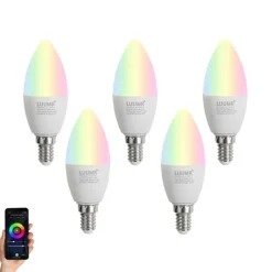 Set van 5 Smart E14 LED lampen C37 opaal RGBW 4.9W 470 lm 2700-6500K