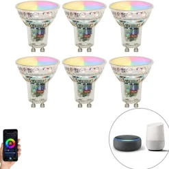 Set van 6 smart GU10 LED lampen RBGW 4,5W 350 lm 2700K