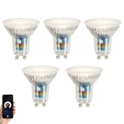 Set van 5 smart GU10 50mm dimbare LED lampen 4.7W 345 lm 2700-6500K