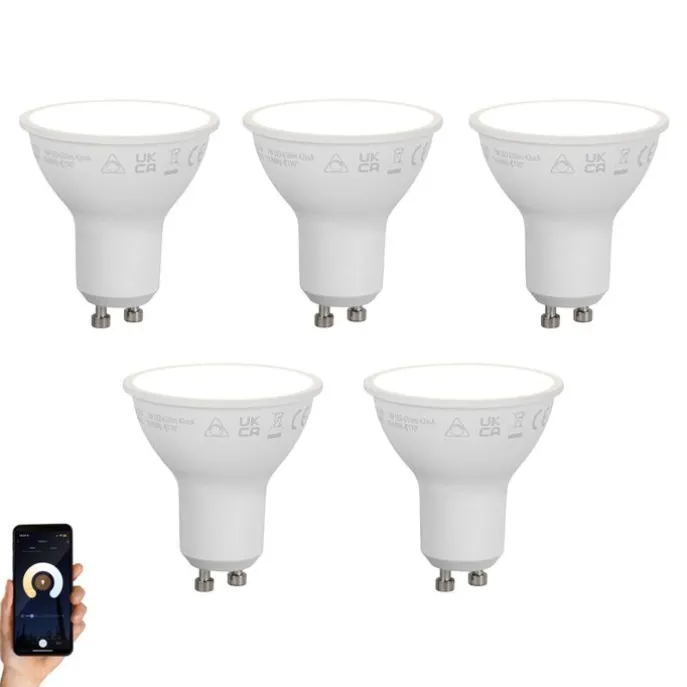 Set van 5 Smart GU10 50mm dimbare LED lampen opaal 7W 630 lm 4000K