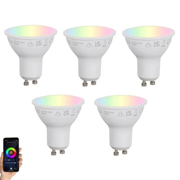 Set van 5 Smart GU10 50mm dimbare LED lampen opaal RGBW 4.7W 400 lm 2700-6500K