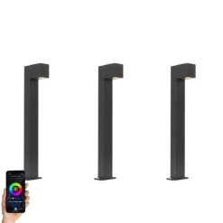 Set van 3 smart staande buitenlampen zwart 65cm IP44 - Baleno