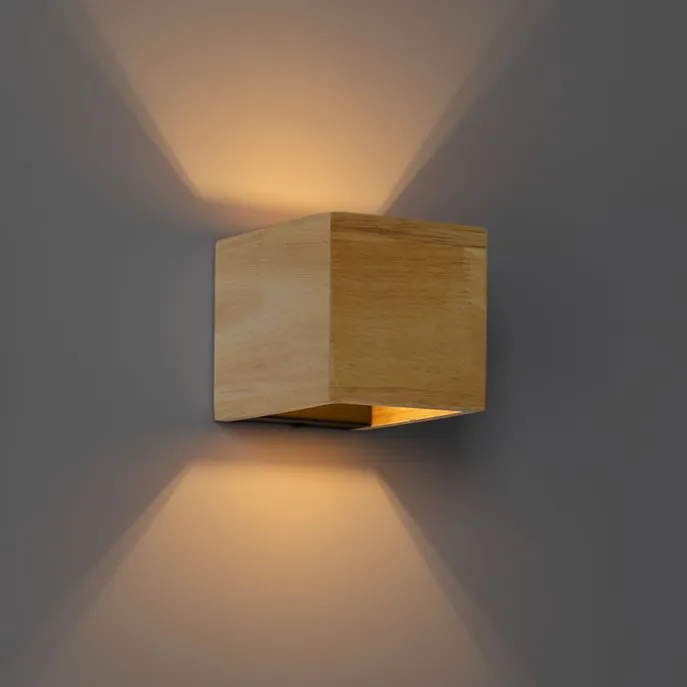 Set van 2 smart wandlamp eiken hout incl. Wifi G9 - Transfer