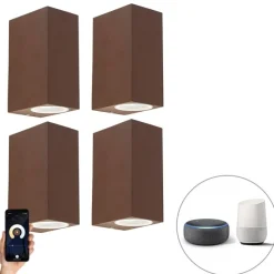 Set van 4 smart wandlampen roestbruin IP44 incl. 2 GU10 - Baleno