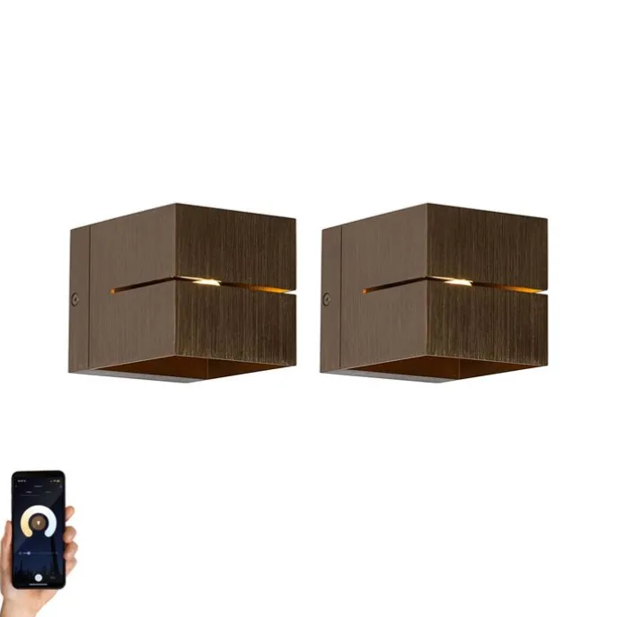 Set van 2 smart wandlampen donkerbrons 9,7 cm incl. Wifi G9 - Transfer Groove