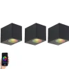 Set van 3 smart wandlampen zwart GU10 50mm IP44 - Baleno