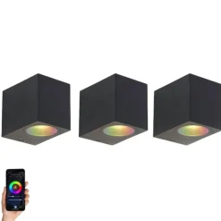 Set van 3 smart wandlampen zwart GU10 50mm IP44 - Baleno