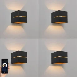 Set van 4 smart wandlampen zwart met goud 9,7 cm incl. Wifi G9 - Transfer Groove