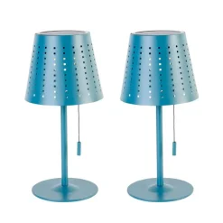 Set van 2 tafellampen blauw oplaadbaar en solar - Ferre