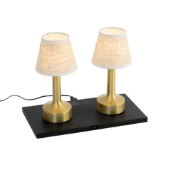 Set van 2 tafellampen goud met beige RGBW oplaadbaar - Elise