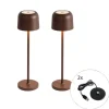 Set van 2 tafellampen mushroom roestbruin incl. laadstation - Raika
