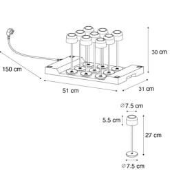 Set van 9 tafellampen mushroom off-white incl. laadstation - Raika