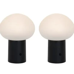 Set van 2 tafellampen mushroom zwart incl. LED oplaadbaar - Louise