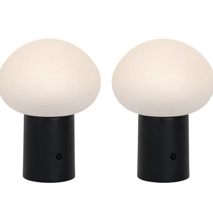 Set van 2 tafellampen mushroom zwart incl. LED oplaadbaar - Louise