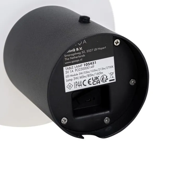 Set van 2 tafellampen mushroom zwart incl. LED oplaadbaar - Louise