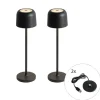 Set van 2 tafellampen mushroom zwart incl. laadstation - Raika