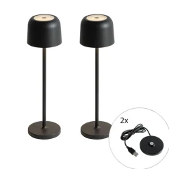 Set van 2 tafellampen mushroom zwart incl. laadstation - Raika