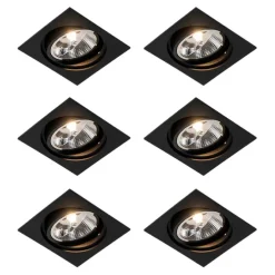 Set van 6 Vierkante inbouwspot zwart verstelbaar - Chuck 111
