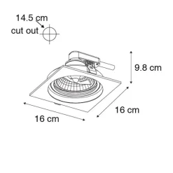 Set van 6 Vierkante inbouwspot zwart verstelbaar - Chuck 111