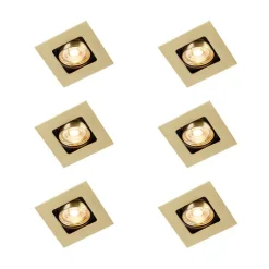 Set van 6 Vierkante inbouwspot messing draai- en kantelbaar - Artemis