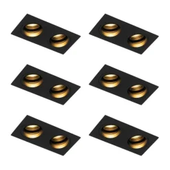 Set van 6 Vierkante inbouwspot zwart verstelbaar 2-lichts - Chuck