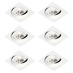 Set van 6 Vierkante inbouwspot wit verstelbaar - Chuck 111