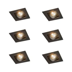Set van 6 Vierkante inbouwspot zwart draai- en kantelbaar - Artemis