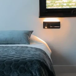 Set van 2 wandlamp zwart incl. LED met USB en inductielader - Riza