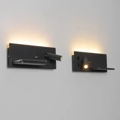 Set van 2 wandlamp zwart incl. LED met USB en inductielader - Riza