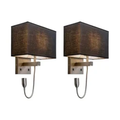 Set van 2 wandlampen staal met kap, leesarm incl. LED - Bergamo