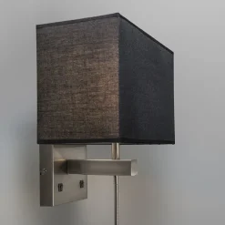 Set van 2 wandlampen staal met kap, leesarm incl. LED - Bergamo