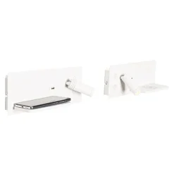 Set van 2 wandlampen wit incl. LED met USB en inductielader - Riza