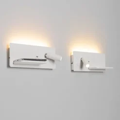 Set van 2 wandlampen wit incl. LED met USB en inductielader - Riza