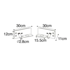 Set van 2 wandlampen wit incl. LED met USB en inductielader - Riza
