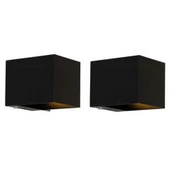 Set van 2 wandlampen zwart met dimmer oplaadbaar - Joris