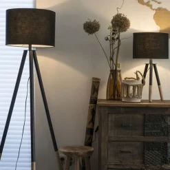 Set van tafel- en vloerlamp met kap zwart - Pip