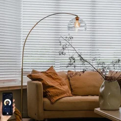 Smart booglamp messing met helder glas incl. Wifi G95 - Arc