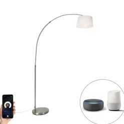 Smart booglamp staal met witte stoffen kap incl. Wifi A60 - Arc Basic