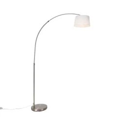 Smart booglamp staal met witte stoffen kap incl. Wifi A60 - Arc Basic