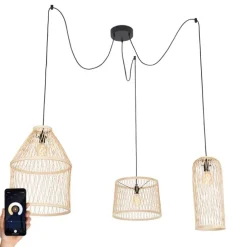 Smart buiten hanglamp rotan 3-lichts incl. 3 Wifi G95 - Calamus
