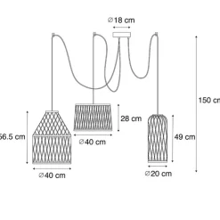 Smart buiten hanglamp rotan 3-lichts incl. 3 Wifi G95 - Calamus