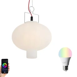 Smart buiten hanglamp wit 35cm met rode stekker incl. Wifi A60 - Pion