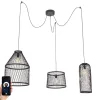 Smart buiten hanglamp zwart rotan 3-lichts incl. 3 Wifi G95 - Calamus