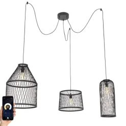Smart buiten hanglamp zwart rotan 3-lichts incl. 3 Wifi G95 - Calamus