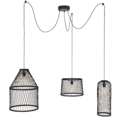 Smart buiten hanglamp zwart rotan 3-lichts incl. 3 Wifi G95 - Calamus